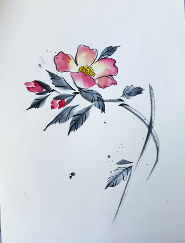 Painting titled "camellia" by Oleksandra Belyaeva, Original Artwork, Watercolor