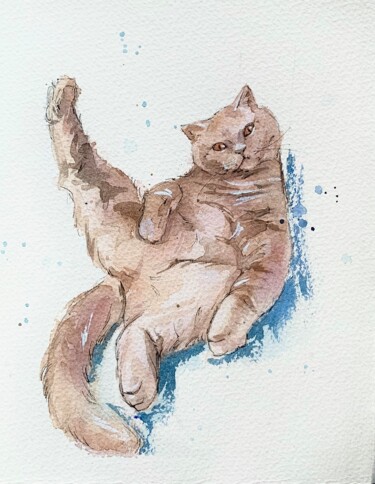 Desenho intitulada "Cat." por Oleksandra Belyaeva, Obras de arte originais, Aquarela