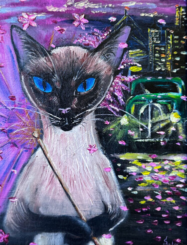 Painting titled "Cat that walks by h…" by Oleksandra Kysla, Original Artwork, Oil