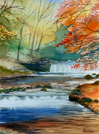 Malerei mit dem Titel "Autumn energy of fo…" von Oleksandra Padushyna, Original-Kunstwerk, Aquarell