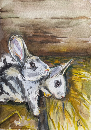 绘画 标题为“rabbits” 由Oleksandra Velychko, 原创艺术品, 水彩