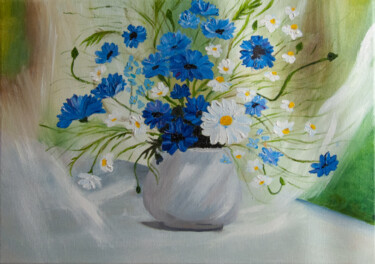 Painting titled "cornflowers/ василь…" by Olena And Taisiya Voyevodenko, Original Artwork, Oil