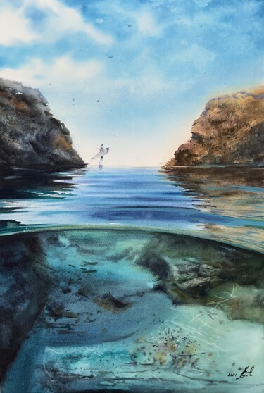 Malerei mit dem Titel "between heaven and…" von Olena Anopriienko, Original-Kunstwerk, Aquarell