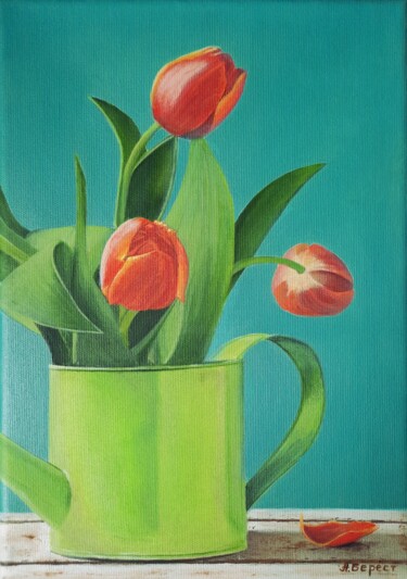 Pintura intitulada "Tulips" por Olena Berest, Obras de arte originais, Óleo Montado em Armação em madeira
