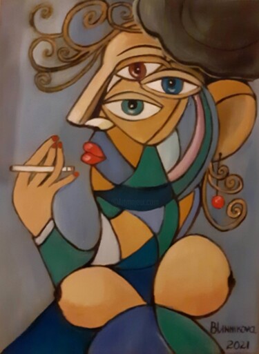 Peinture intitulée "Женщина в шляпке" par Olena Blinnikova, Œuvre d'art originale, Huile