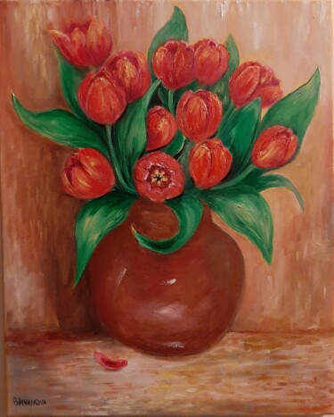 Pintura intitulada "Tulipes" por Olena Blinnikova, Obras de arte originais, Óleo Montado em Armação em madeira