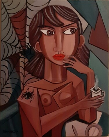 Painting titled "Aranha" by Olena Blinnikova, Original Artwork, Oil Mounted on Wood Stretcher frame