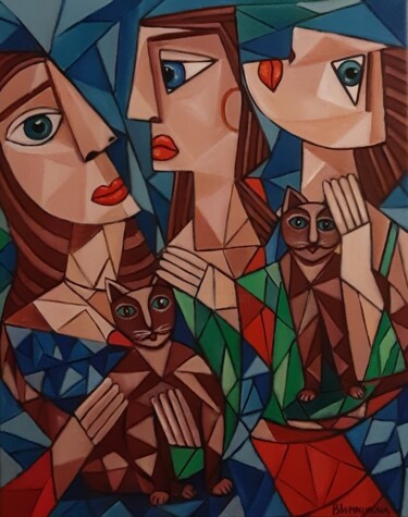 Картина под названием "Onde está o meu gato" - Olena Blinnikova, Подлинное произведение искусства, Масло