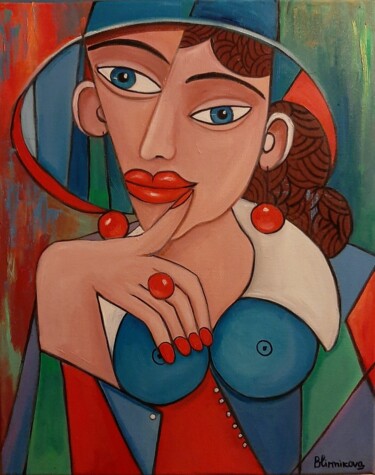 Ζωγραφική με τίτλο "Mulher com brincos" από Olena Blinnikova, Αυθεντικά έργα τέχνης, Λάδι Τοποθετήθηκε στο Ξύλινο φορείο σκε…