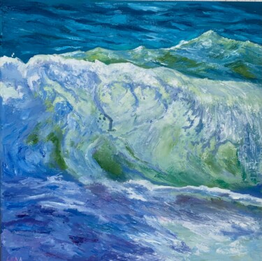 Painting titled "The focus on wave" by Olena Dil, Original Artwork, Oil Mounted on Wood Stretcher frame