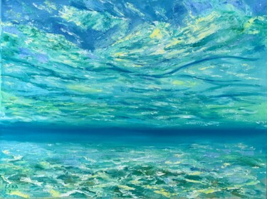 Painting titled "Vue sous-marine fas…" by Olena Dil, Original Artwork, Oil Mounted on Wood Panel