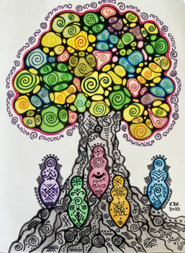 Peinture intitulée "Goddesses by the tr…" par Olena Kovalenko, Œuvre d'art originale, Crayon