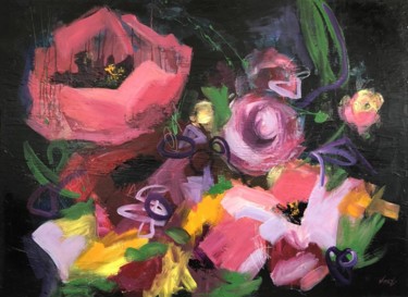 Schilderij getiteld "Abstract Flower Pai…" door Olena Kryvonos, Origineel Kunstwerk, Olie Gemonteerd op Frame voor houten br…