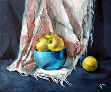 Malarstwo zatytułowany „Apples on Afringed…” autorstwa Olena Kucher, Oryginalna praca, Olej