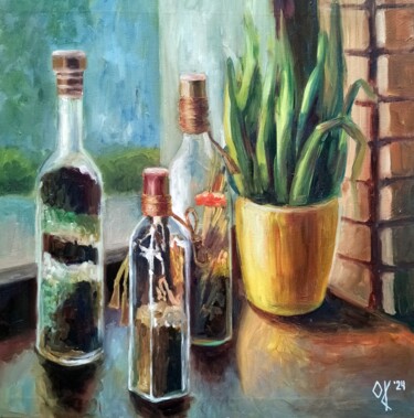 Painting titled "Уellow-green Painti…" by Olena Kucher, Original Artwork, Oil