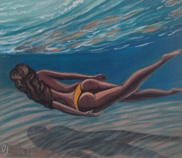 Pintura intitulada "Погружение в море." por Olena Lisova, Obras de arte originais, Acrílico