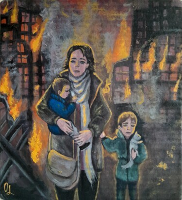 Pintura intitulada "Mother's despair." por Olena Lisova, Obras de arte originais, Acrílico