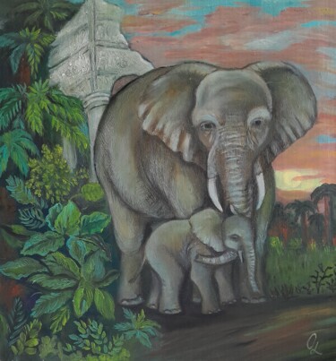 Σχέδιο με τίτλο "Нежность слонихи к…" από Olena Lisova, Αυθεντικά έργα τέχνης, Λάδι Τοποθετήθηκε στο Χαρτόνι