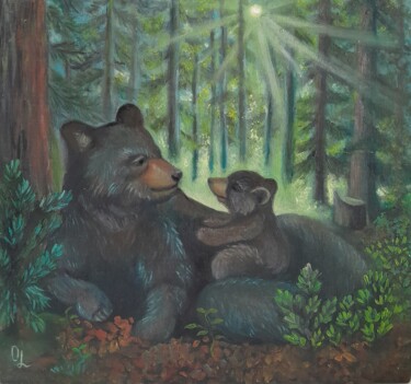 Drawing titled "Медвежья беседа." by Olena Lisova, Original Artwork, Oil
