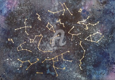 Desenho intitulada "Carte des étoiles" por Olena Polovna, Obras de arte originais, Aquarela