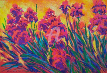 Schilderij getiteld "Iris rouges" door Olena Polovna, Origineel Kunstwerk, Pastel