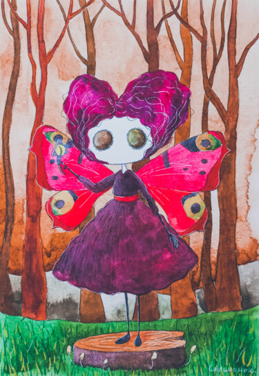 Pintura intitulada "A little fairy 2" por Olena Sielchonok, Obras de arte originais, Aquarela