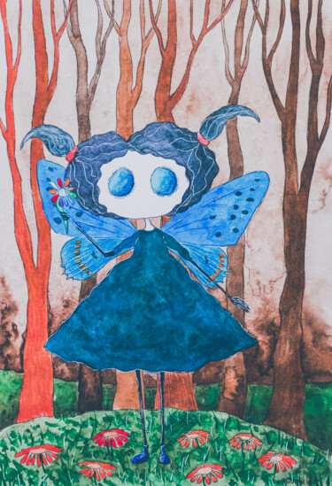 Pittura intitolato "A little fairy 3" da Olena Sielchonok, Opera d'arte originale, Acquarello