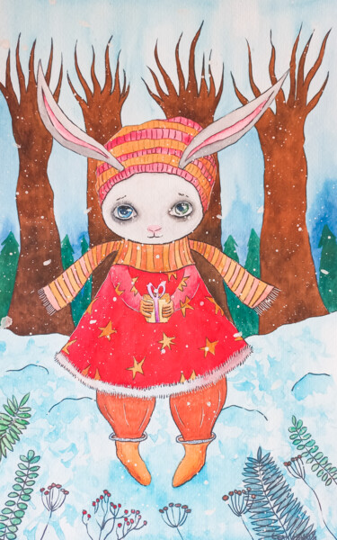 "A gift from a bunny" başlıklı Tablo Olena Sielchonok tarafından, Orijinal sanat, Suluboya