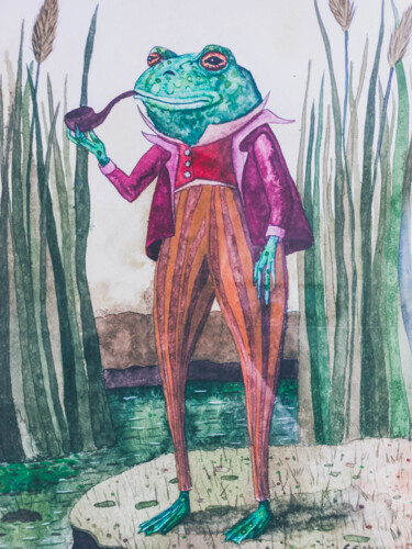 Schilderij getiteld "Mr. Frog" door Olena Sielchonok, Origineel Kunstwerk, Aquarel