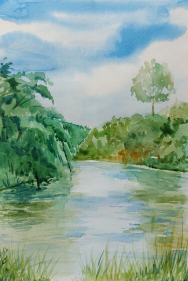 Peinture intitulée "Fast river" par Olena Yemelianova, Œuvre d'art originale, Aquarelle