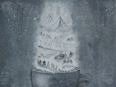 Schilderij getiteld "Dreams. Mountains." door Olena Yemelianova, Origineel Kunstwerk, Aquarel