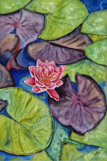 Peinture intitulée "Water lily" par Olena Yemelianova, Œuvre d'art originale, Aquarelle