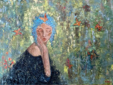 Painting titled "Мечтательница" by Olesa Novikova, Original Artwork, Oil