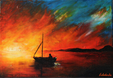 Peinture intitulée "Sunset Glow - yello…" par Olesia Lebedenko, Œuvre d'art originale, Huile Monté sur Châssis en bois