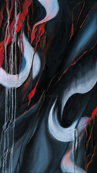 Картина под названием "Black and red art,…" - Olesia Lebedenko, Подлинное произведение искусства, Масло Установлен на Деревя…