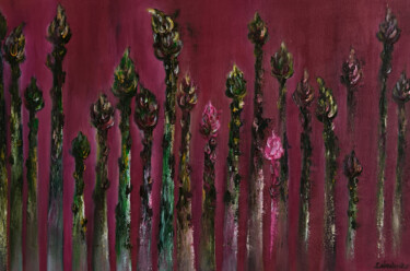 Pintura intitulada "Asparagus - botany,…" por Olesia Lebedenko, Obras de arte originais, Óleo Montado em Armação em madeira