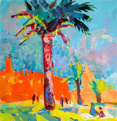 Malarstwo zatytułowany „Landscape with palm…” autorstwa Olesia Lishaeva, Oryginalna praca, Olej