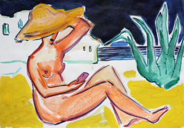 Painting titled "woman on the beach" by Olesia Lishaeva, Original Artwork, Acrylic
