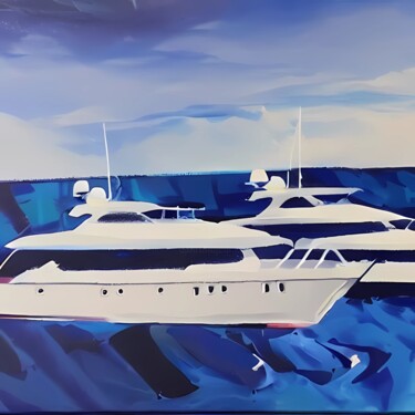 Pintura intitulada "Yachts. Blue and wh…" por Olesia Lishaeva, Obras de arte originais, Acrílico