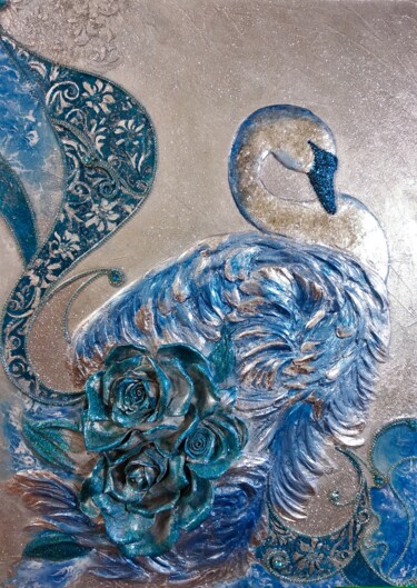 Design intitulée "Silver swan. bas-re…" par Olesya Losygina, Œuvre d'art originale, Bijoux