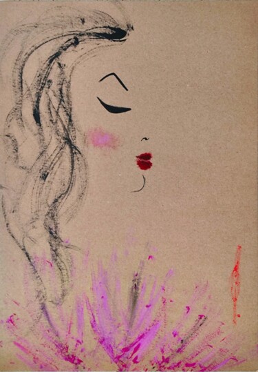 Tekening getiteld "Pink feathers" door Olesya Nikolaeva, Origineel Kunstwerk, Inkt