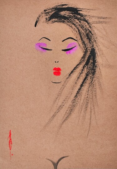 Drawing titled "Kiss of Geisha" by Olesya Nikolaeva, Original Artwork, Ink