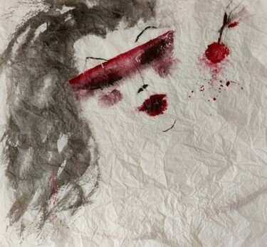 Tekening getiteld "Lady with cherry" door Olesya Nikolaeva, Origineel Kunstwerk, Inkt
