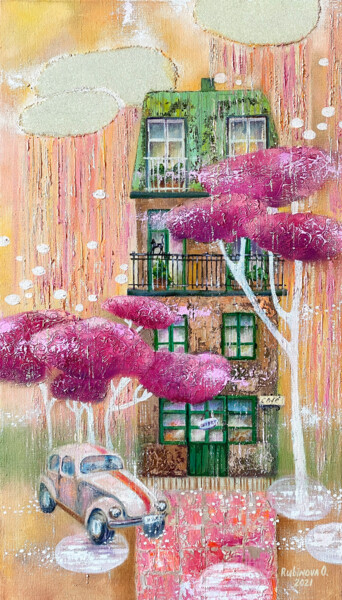 Картина под названием "SPRING RAIN IN PARIS" - Olesya Rubinova, Подлинное произведение искусства, Масло Установлен на Деревя…