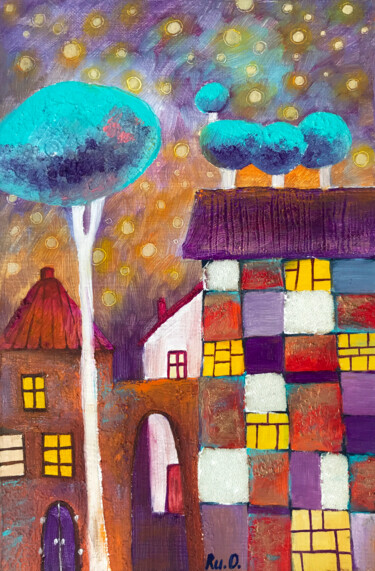 제목이 "HARLEQUIN HOUSE"인 미술작품 Olesya Rubinova로, 원작, 기름 나무 들것 프레임에 장착됨