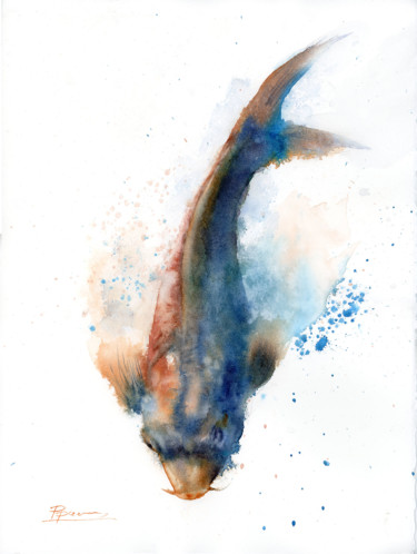 Malarstwo zatytułowany „KOI fish” autorstwa Paintispassion, Oryginalna praca, Akwarela