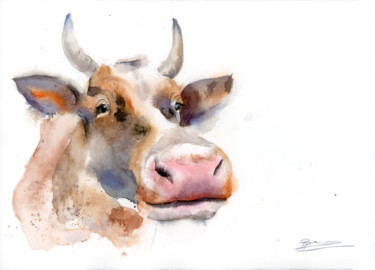 "Cow" başlıklı Tablo Paintispassion tarafından, Orijinal sanat, Suluboya Karton üzerine monte edilmiş