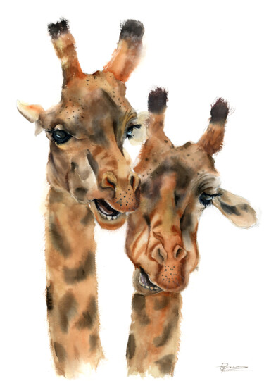 Peinture intitulée "PAIR OF GIRAFFES" par Paintispassion, Œuvre d'art originale, Aquarelle