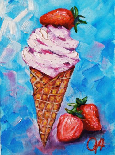 Картина под названием "glace à la fraise" - Olga Asadulaeva, Подлинное произведение искусства, Масло
