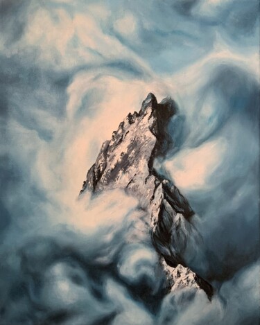Schilderij getiteld "Mountain in fog" door Olga Astri, Origineel Kunstwerk, Olie